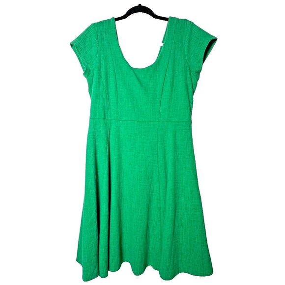 ANTHROPOLOGIE MAEVE GREEN FIT & FLARE NOVA TEXTURED DRESS SZ L NWT SHORT SLEEVE - Picture 2 of 11